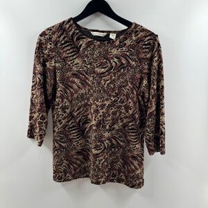 French Laundry Animal Print Long Sleeve Top (Size Small)